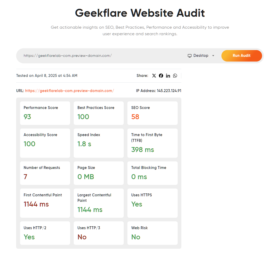 Hostinger geekflare audit report