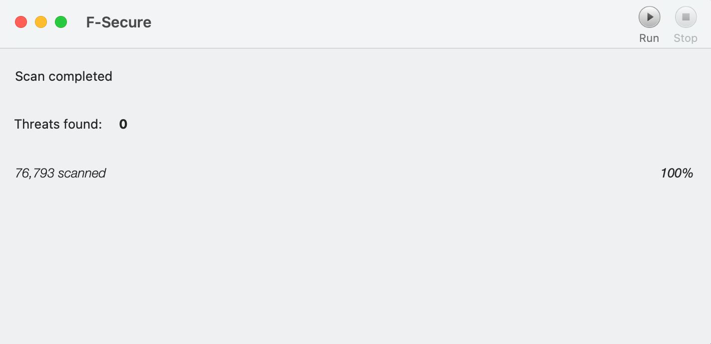 F-Secure virus and spyware scan results (0 threats found)