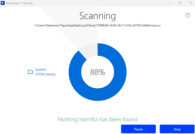 F-Secure in the process of running a quick scan.