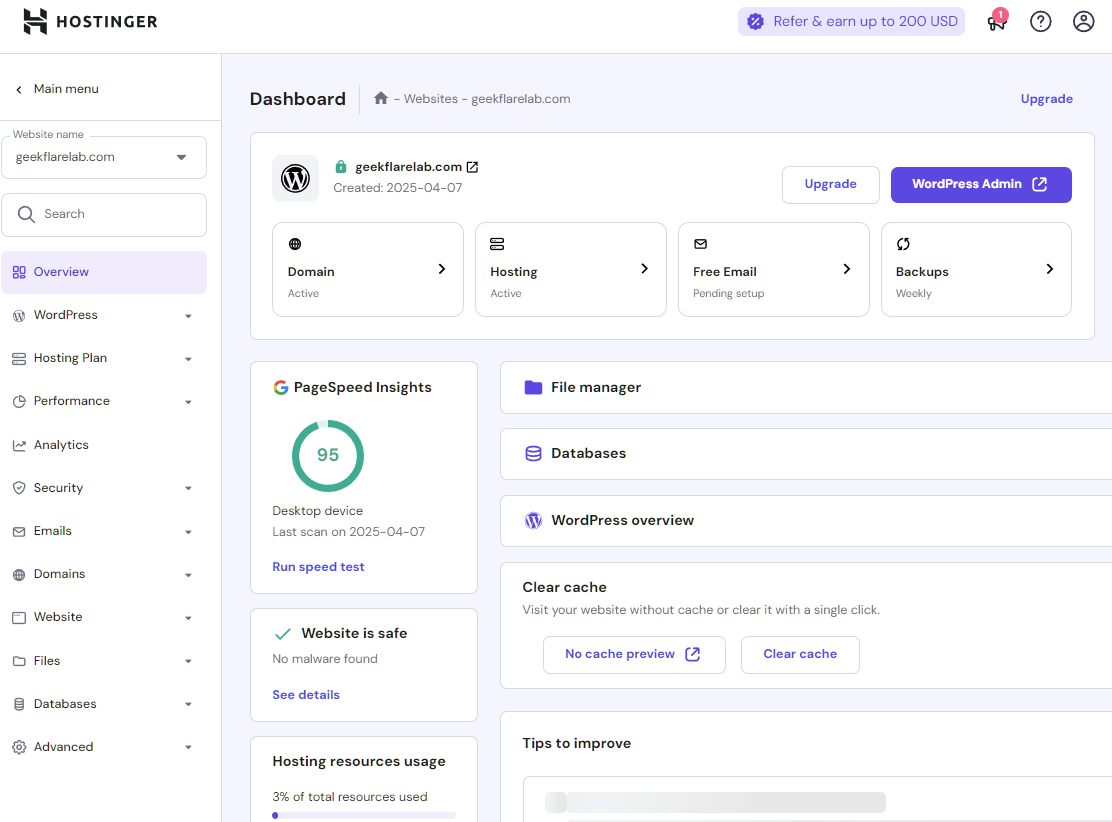 Hostinger manage plan